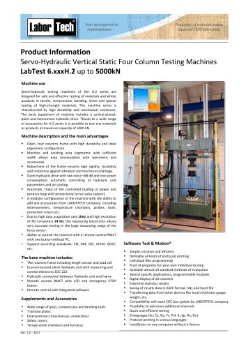 Servo-Hydraulic Vertical Static Four Column Testing Machines LabTest 6.xxxH.2 up to 5000kN