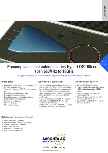 Broadband EMC Test Antenna series HyperLOG® 60xxx (680MHz-18GHz)