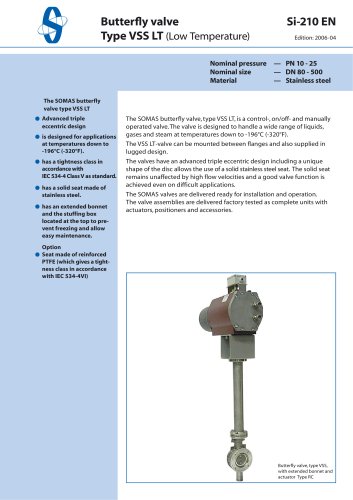 Butterfly valve Type VSS LT (Low Temperature)