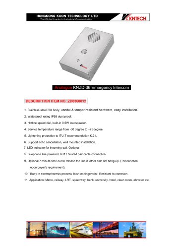 Handsfree wallmounted intercom KNZD-36 analogue