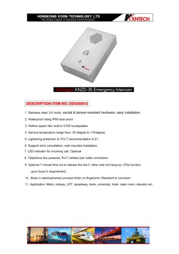 Handsfree wallmounted intercom KNZD-36 analogue