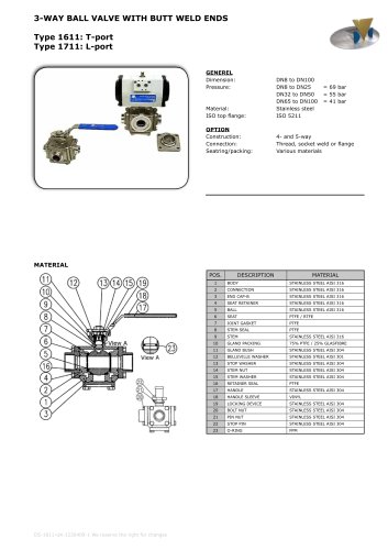 3-WAY BALL VALVE WITH BUTT WELD ENDS