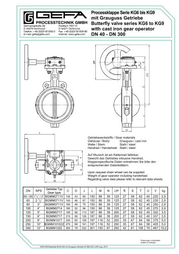 Butterfly valve series KG6 to KG9 with cast iron gear operator