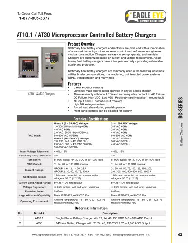 AT10.1/AT30 Microprocessor Controlled Battery Chargers