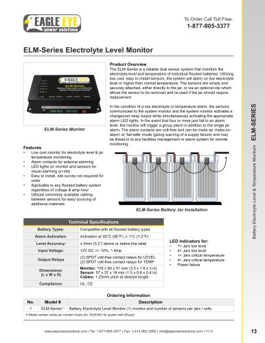 Battery Electrolyte Level Monitor / Sensor: ELM-Series