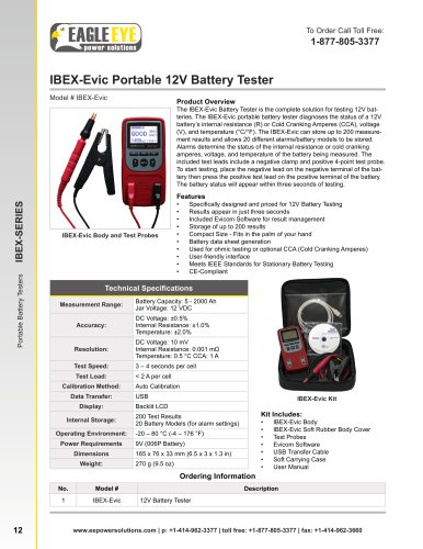 IBEX-Evic 12V Battery Tester 2013 Catalog Page