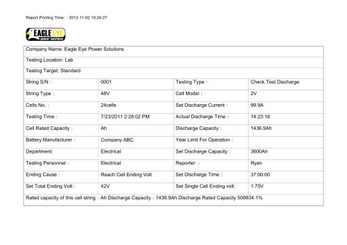 Load Bank Sample Software Report (DataView)