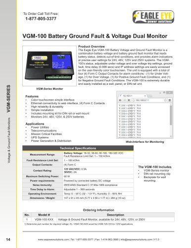 VGM-100 Battery Ground Fault & Voltage Dual Monitor