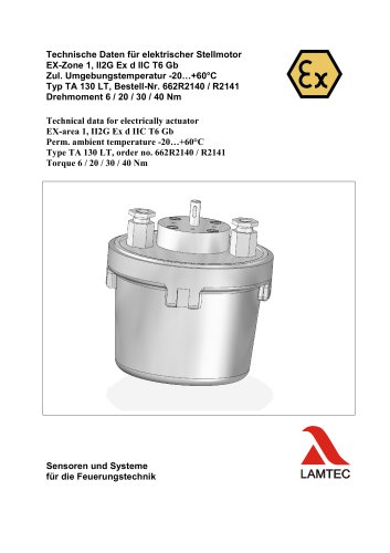 Technical data for electrically actuator EX-area 1, II2G Ex d IIC T6 Gb