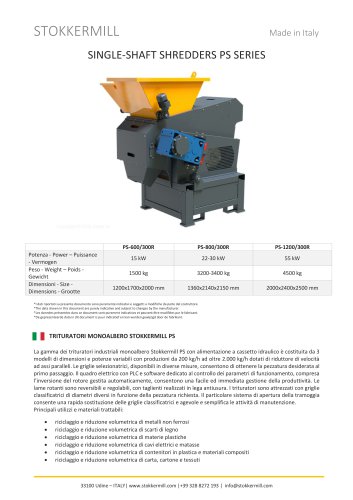 SINGLE-SHAFT SHREDDERS PS SERIES