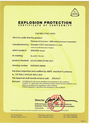 NEPSI Flame proof certificate -DMP305X