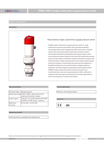 PS858-TSR-H Membrane pressure switch for liquids and gas