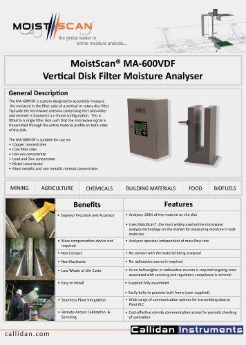 MoistScan® MA-600VDF Vertical Disk Filter Online Moisture Meter