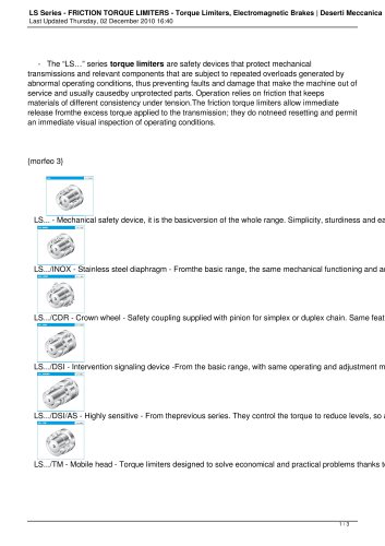 LS Series - FRICTION TORQUE LIMITERS