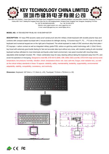 Chiclet keyboard K-TEK-M327KP-FN-BL-NV-151B-DWP+M73TP