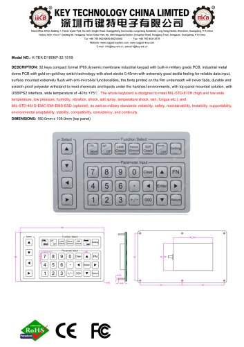 Custom Membrane Keypad K-TEK-D180KP-32-151B