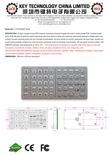 Custom membrane keypad K-TEK-D85KP-50-ML