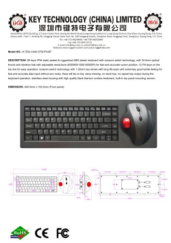 DWP scissor switch keyboard K-TEK-V440-OTB-FN-BT