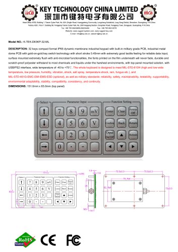 Industrial membrane keypad K-TEK-D83KP-32-ML