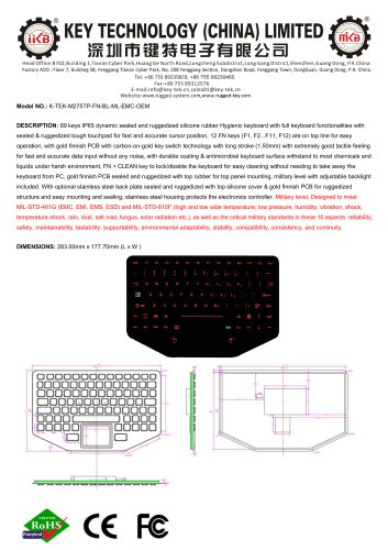 KEY TECHNOLOY Rugged Keyboard K-TEK-M275TP-FN-BL-ML-EMC-OEM