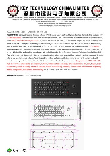 Marine Keyboard K-TEK-M361-14-LTB-FN-BL-BT-DWP-V02