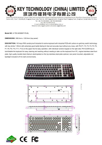 Marine Keyboard K-TEK-M398KP-FN-BL data sheet