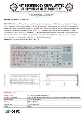 medical keyboard K-TEK-D399TP-KP-FN-DT-SW