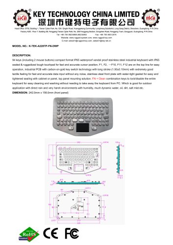 Metal keyboard K-TEK-A228TP-FN-DWP