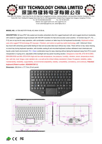  Military Rugged Keyboard K-TEK-M275TP-FN-BL-KC-ANA-151B-AL