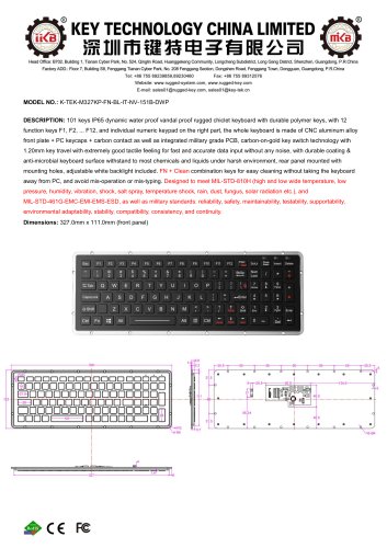 Military Rugged Keyboard K-TEK-M327KP-FN-BL-IT-NV-151B-DWP