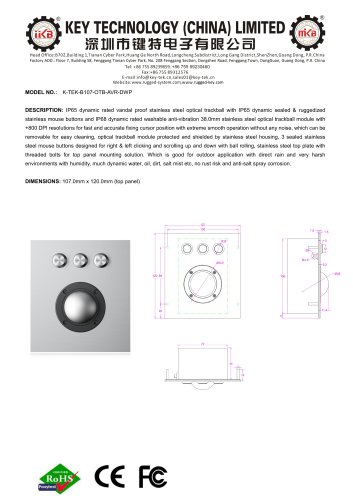 Optical Trackball K-TEK-B107-OTB-AVR-DWP