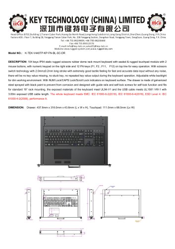 Rack Mount Keyboard K-TEK-V440TP-KP-FN-BL-SC-DR