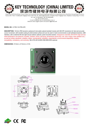 Removable Trackball K-TEK-16-OTB-AVR data sheet