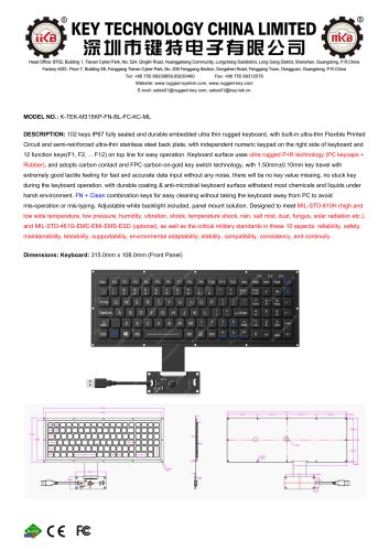 Rubber Keyboard K-TEK-M315KP-FN-BL-FC-KC-ML