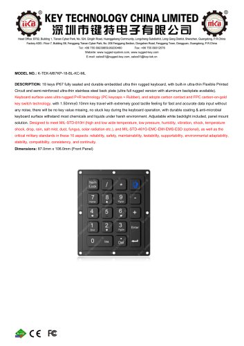 Rubber Keypad K-TEK-M87KP-18-BL-KC-ML