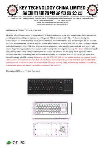 Rugged Chiclet Keyboard K-TEK-M327TP-FN-BL-IT-ML-DWP