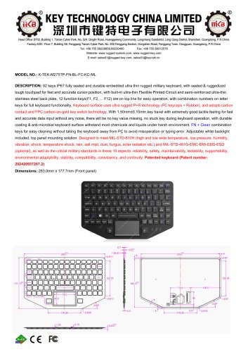 Rugged keyboard K-TEK-M275TP-FN-BL-FC-KC-ML