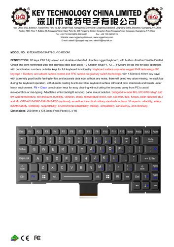 Rugged Keyboard K-TEK-M290-134-FN-BL-FC-KC-DM