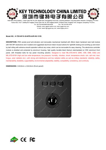 Rugged Trackball K-TEK-M110-38-MTB-AVR-NV-151B