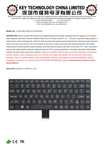 Scissor switch keyboard K-TEK-V285-FN-BL-FC-SC-DM-DWP