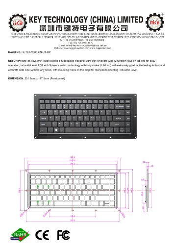 Scissor Switch Keyboard K-TEK-V300-FN-UT-RP datasheet