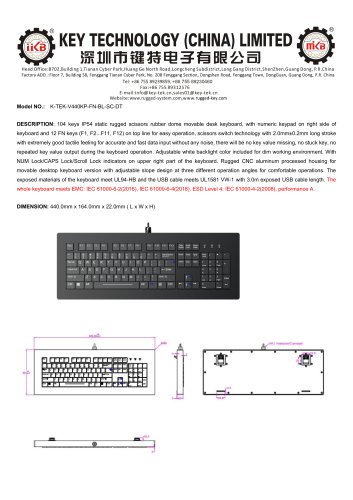 Scissor Switch Keyboard K-TEK-V440KP-FN-BL-SC-DT