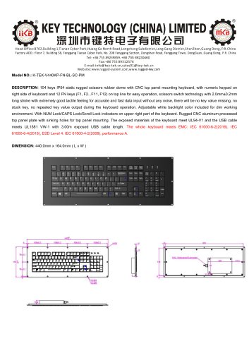 Scissor Switch Keyboard K-TEK-V440KP-FN-BL-SC-PM