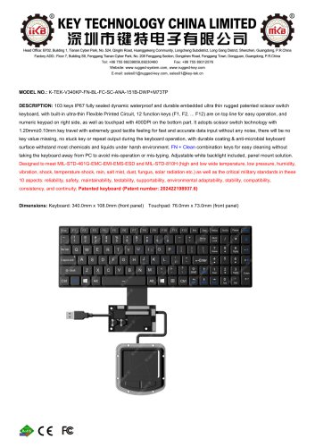 Scissor Switch Keyboard With Touchpad K-TEK-V340KP-FN-BL-FC-SC-ANA-151B-DWP+M73TP