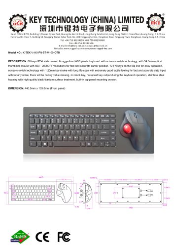 Scissor switch keyboard with trackball K-TEK-V440-FN-BT-M100-OTB