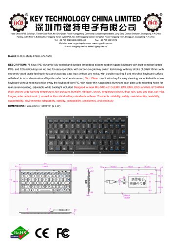 Silicone Rubber Keyboard K-TEK-M232-FN-BL-NV-151B