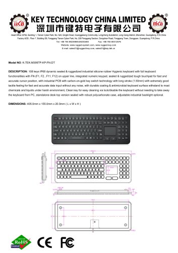 Silicone rubber keyboard K-TEK-M399TP-KP-FN-DT