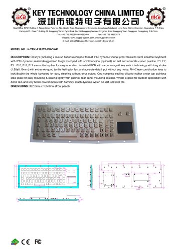 stainless steel keyboard K-TEK-A392TP-FN-DWP data sheet