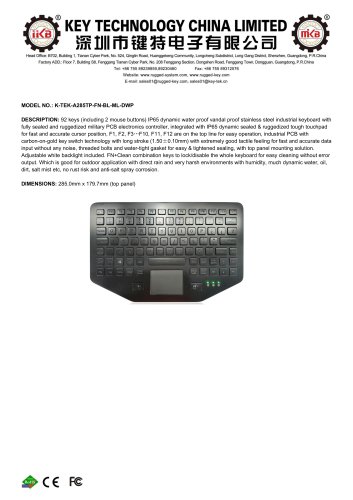 Stainless steel military keyboard K-TEK-A285TP-FN-BL-ML-DWP