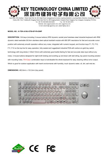 Vandal proof keyboard K-TEK-A19U-OTB-KP-FN-DWP